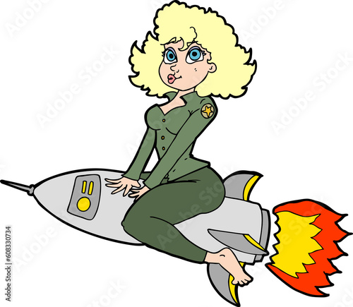 cartoon army pin up girl riding missile