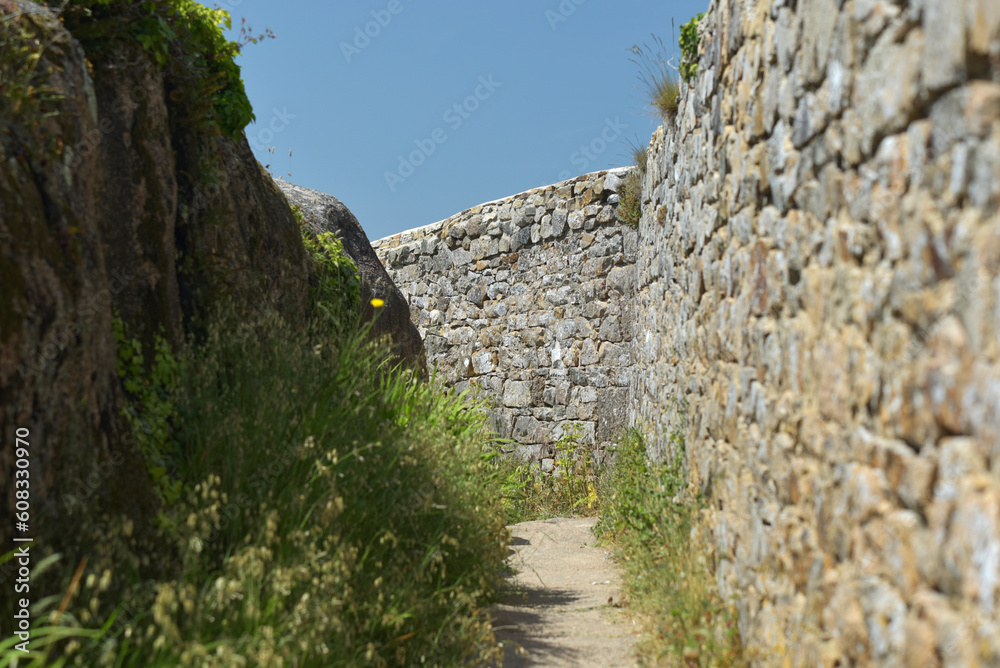 Ploumanach - Chemin et mur de pierre Côte de Granit Rose en Bretagne
