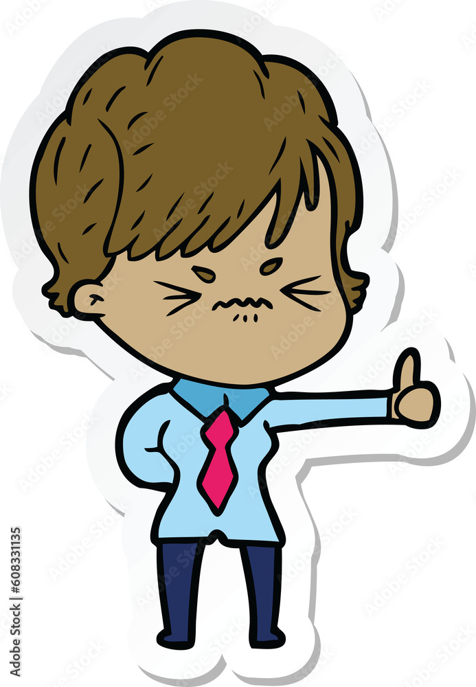 sticker of a cartoon frustrated woman sticker of a cartoon frustrated woman