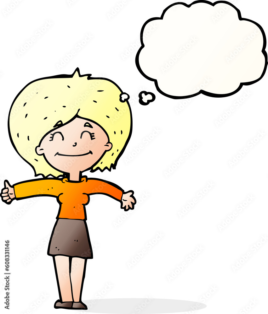 cartoon woman giving thumbs up sign with thought bubble cartoon woman giving thumbs up sign with thought bubble