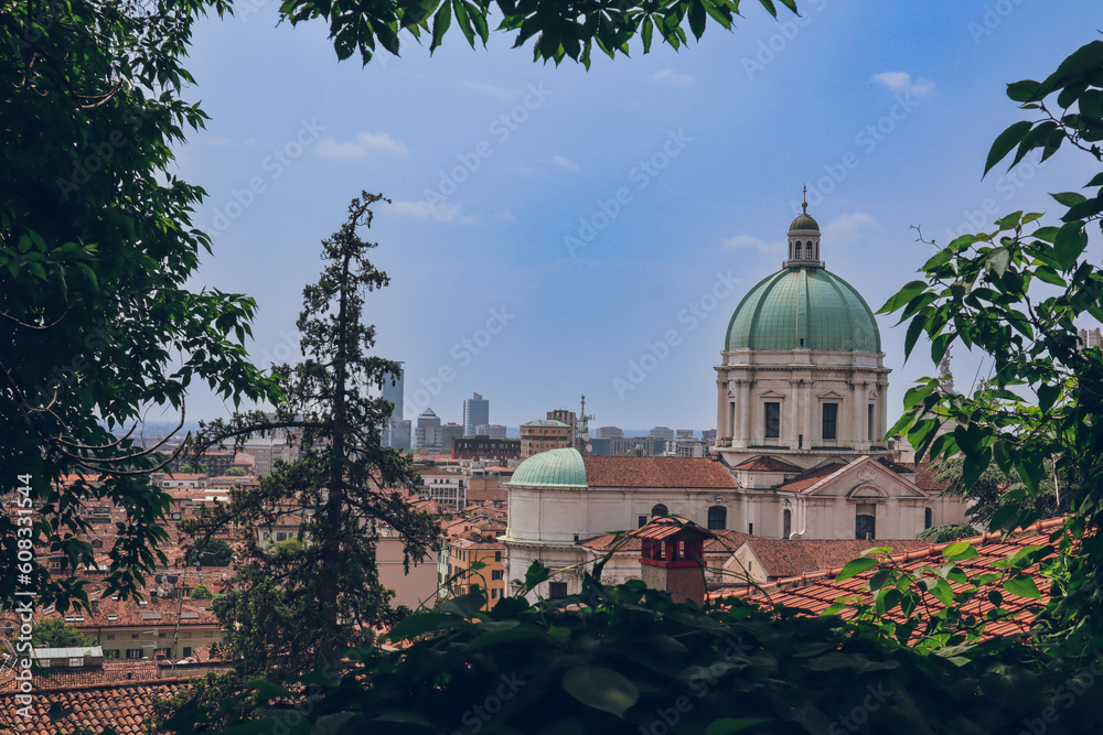 Panorama over Brescia with the the dome of The Duomo Nuovo(New Cathedral) in view,  Brescia,  Lombardy, Italy 
