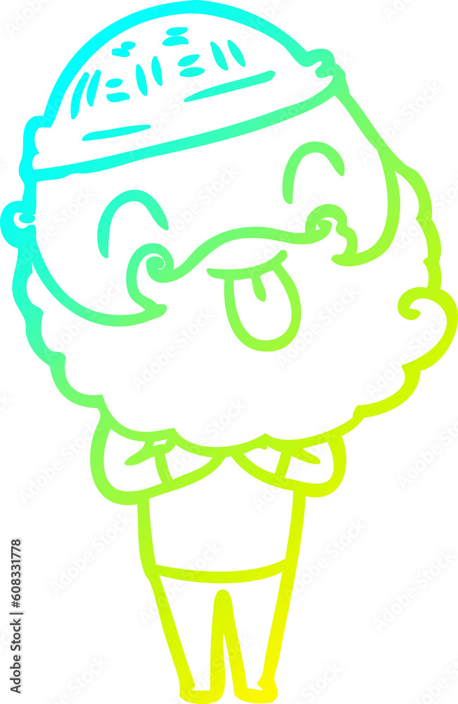 cold gradient line drawing of a man with beard sticking out tongue