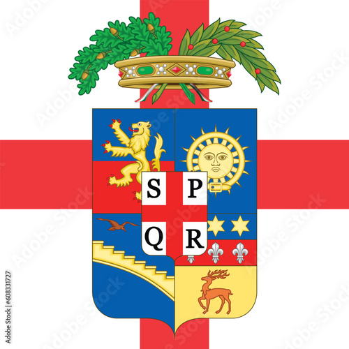 Reggio Emilia, coat of arms of the Province on the flag, Emilia Romagna, Italy, vector illustration