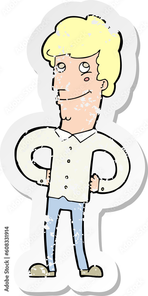 retro distressed sticker of a cartoon happy man retro distressed sticker of a cartoon happy man