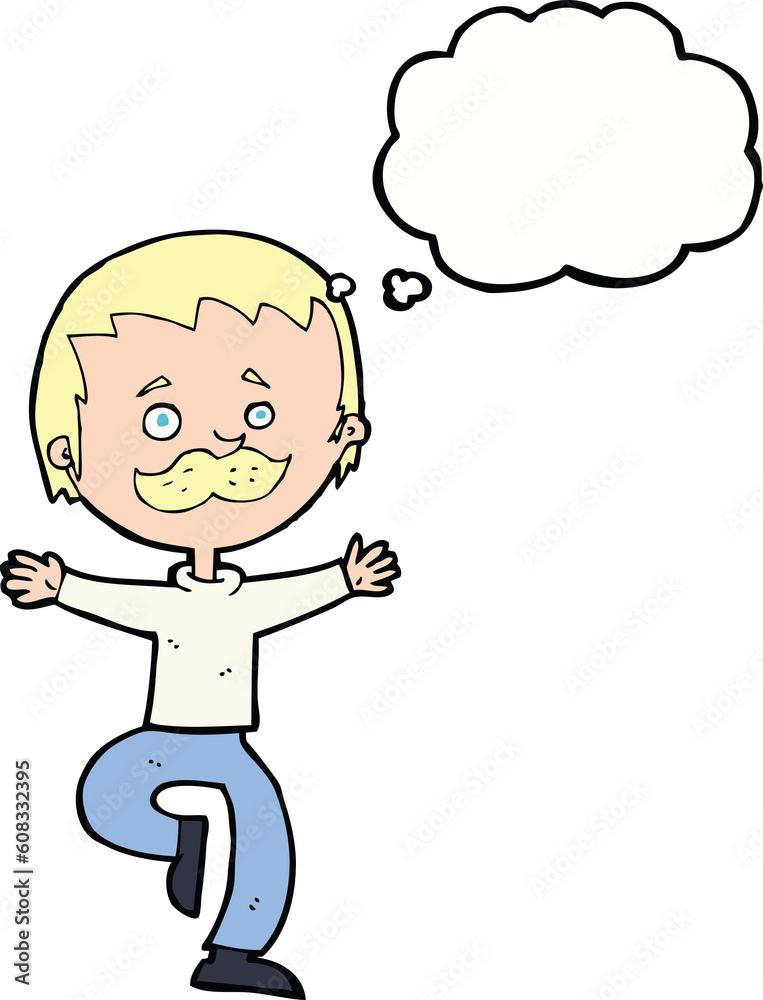 cartoon dancing man with mustache with thought bubble cartoon dancing man with mustache with thought bubble