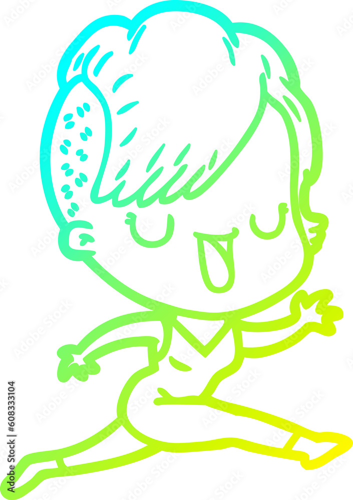 cold gradient line drawing of a cute cartoon girl with hipster haircut cold gradient line drawing of a cute cartoon girl with hipster haircut