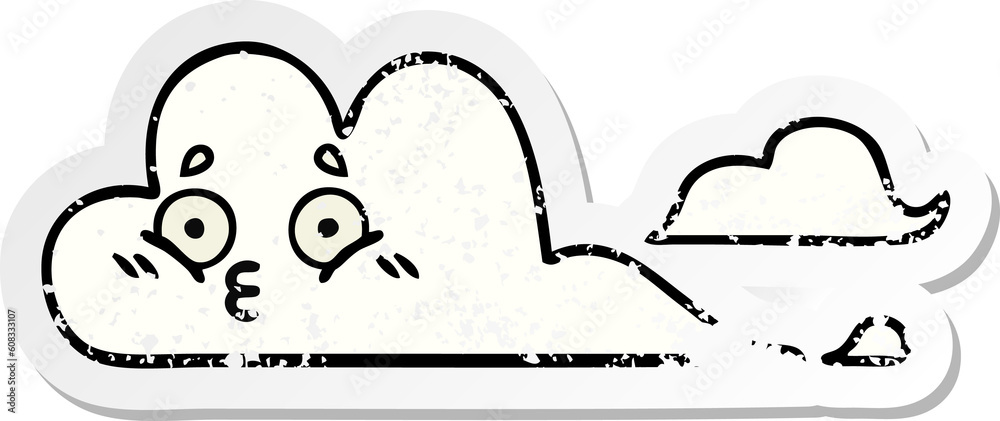 distressed sticker of a cute cartoon white cloud
