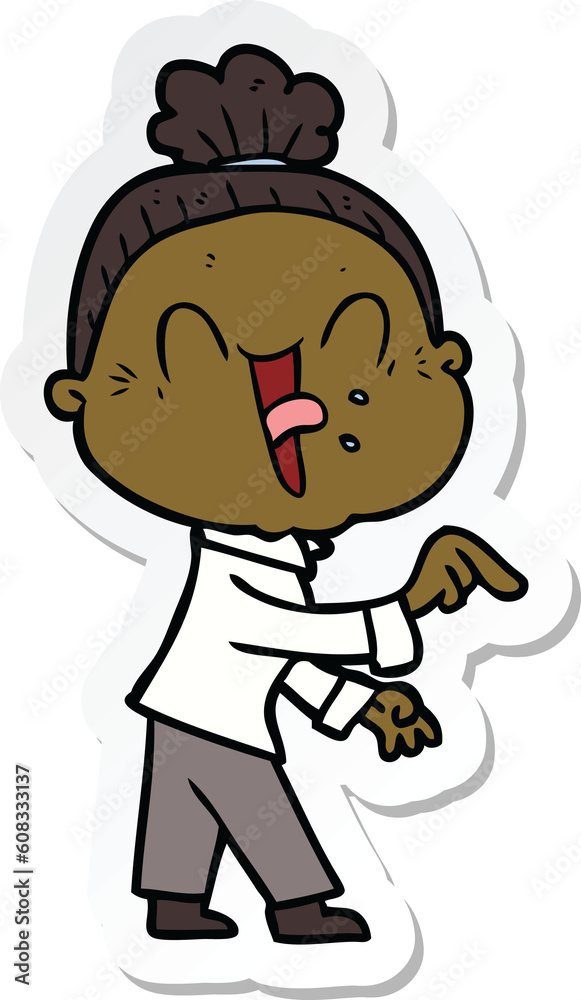 sticker of a cartoon happy old woman sticker of a cartoon happy old woman