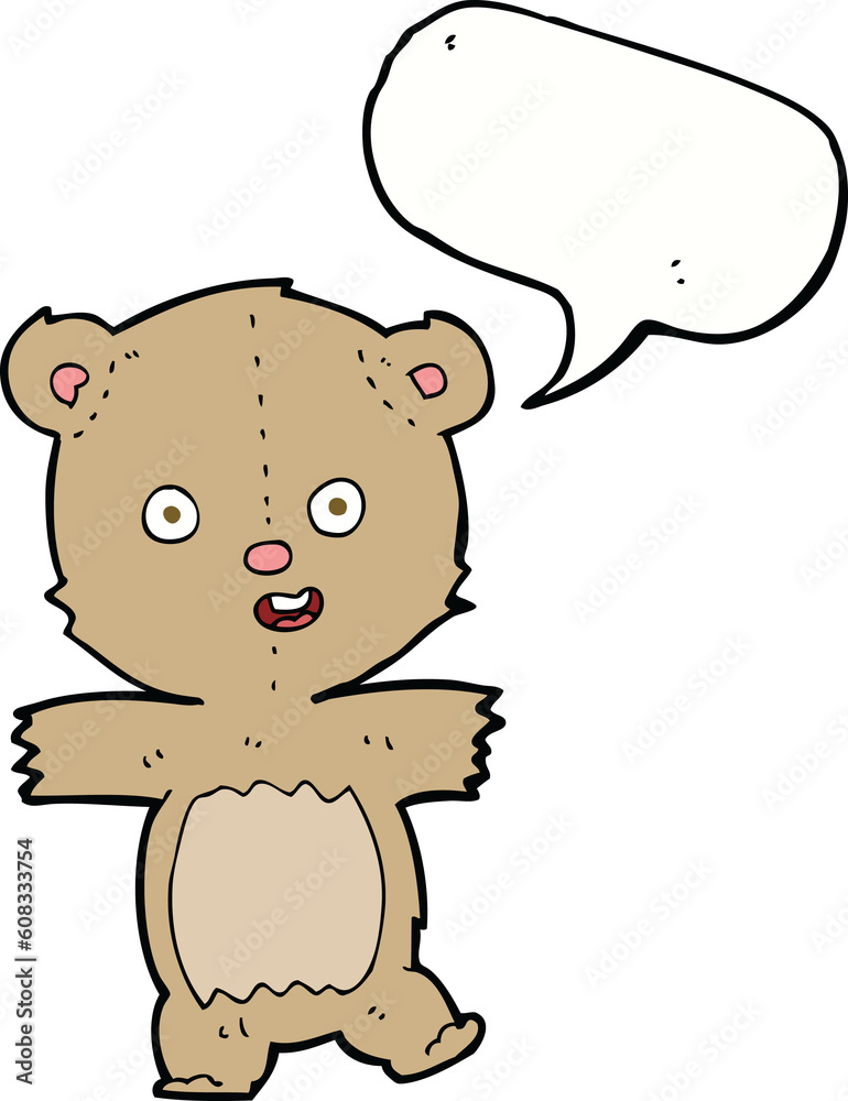 cartoon dancing teddy bear with speech bubble