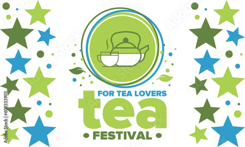 Tea Festival. For tea lovers. Event for professionals in the tea industry. Tea ceremony. Delicious leaf tea. Cafes and restaurants. Trainings for baristas from staff schools. Creative Illustration