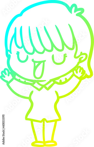 cold gradient line drawing of a cartoon woman