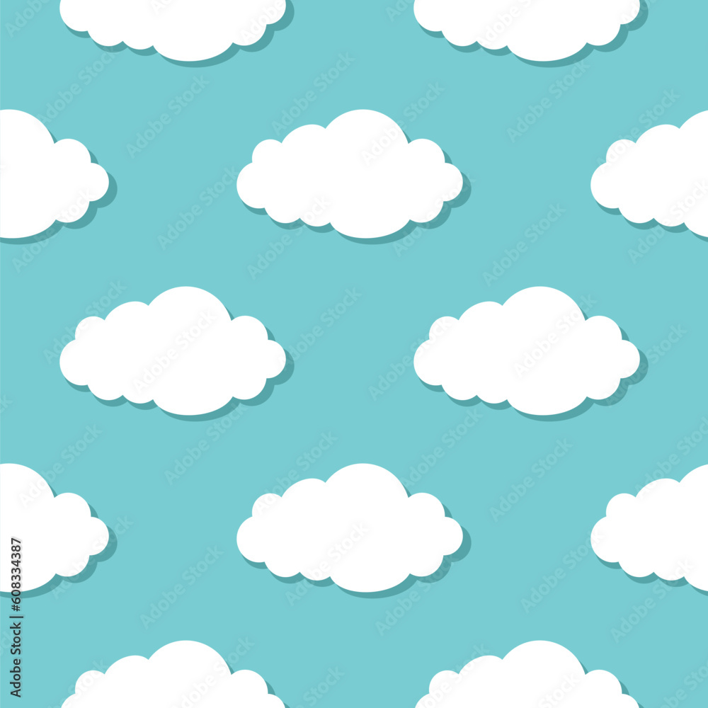 Seamless pattern of summer blue sky with simple white cloud. CMYK color mode ready to print.