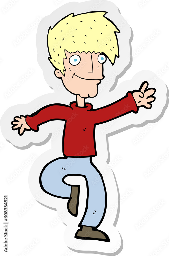 sticker of a cartoon happy man dancing sticker of a cartoon happy man dancing