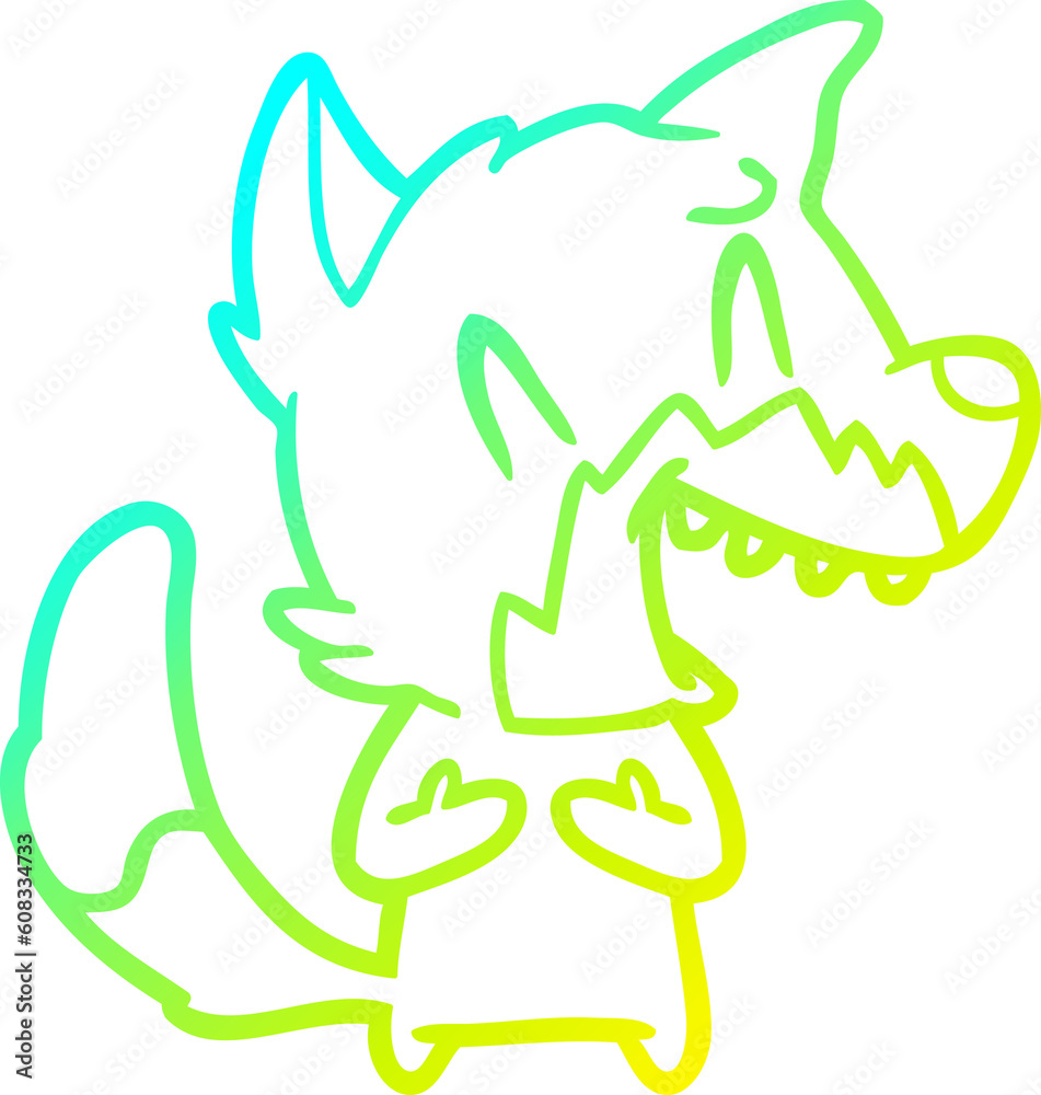 cold gradient line drawing of a laughing fox cartoon