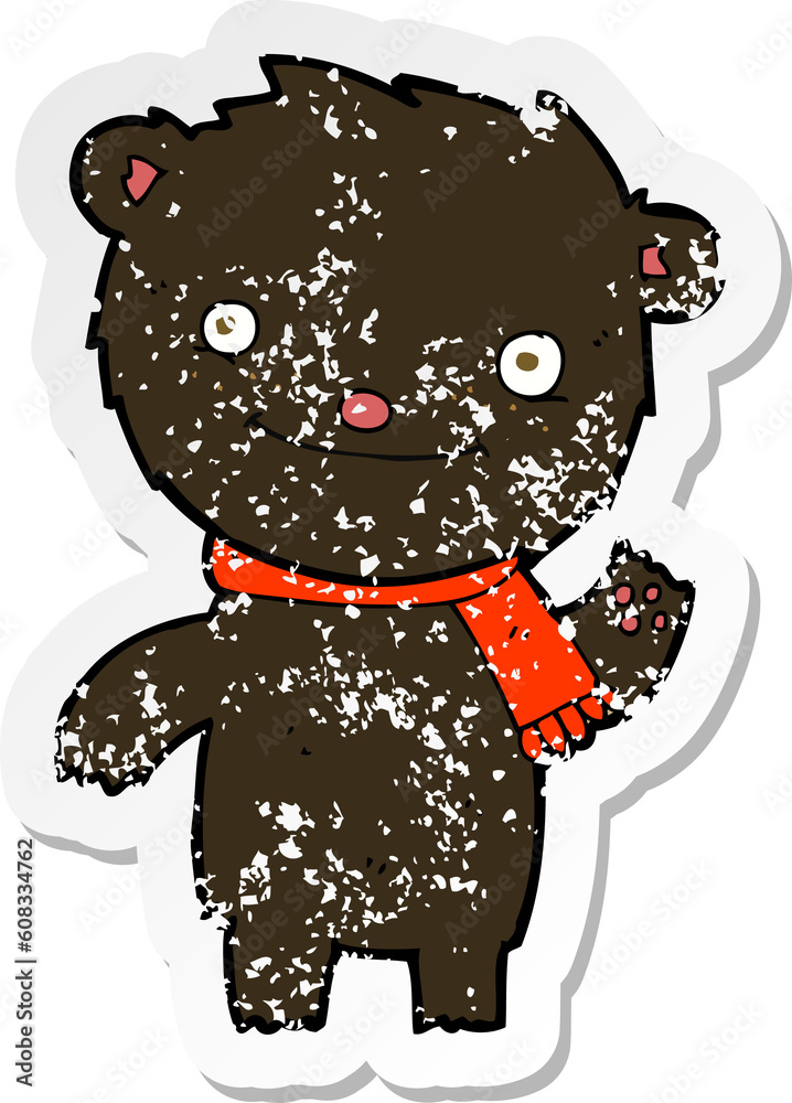 Obraz premium retro distressed sticker of a cartoon cute black bear