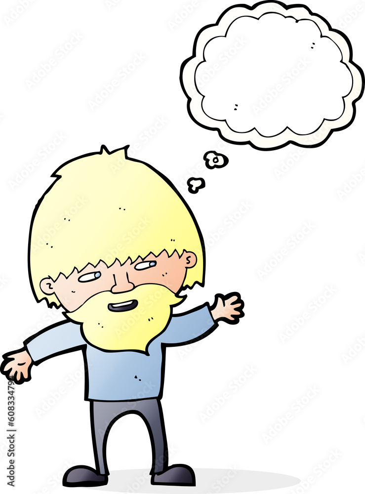 cartoon happy bearded man waving with thought bubble cartoon happy bearded man waving with thought bubble