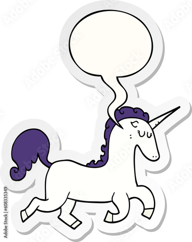 cartoon unicorn with speech bubble sticker