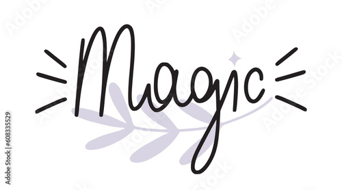 Hand written word magic in line doodle design, isolated vector illustration on white background