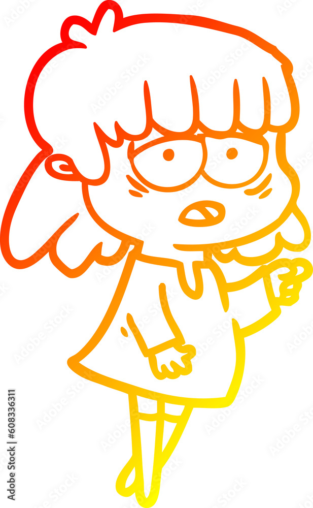 warm gradient line drawing of a cartoon tired woman warm gradient line drawing of a cartoon tired woman