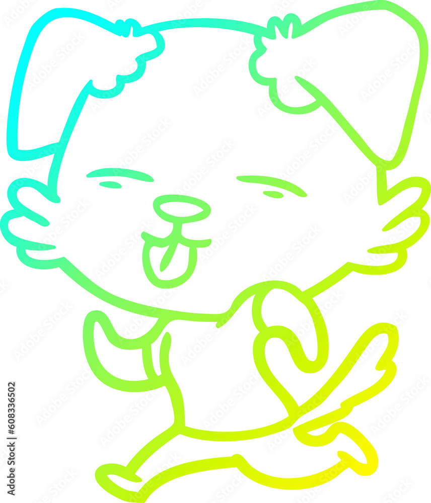 cold gradient line drawing of a cartoon running dog sticking out tongue