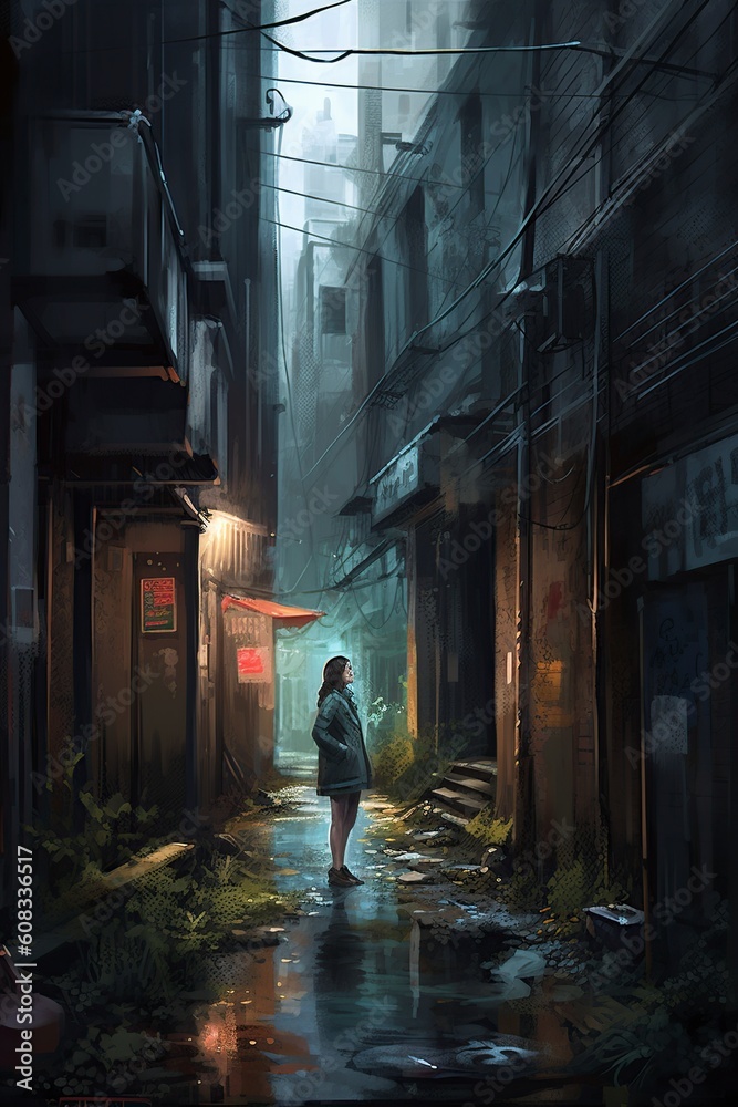 illustration urban, streets and houses of the city at night, ai generative illustration urban, streets and houses of the city at night, ai generative
