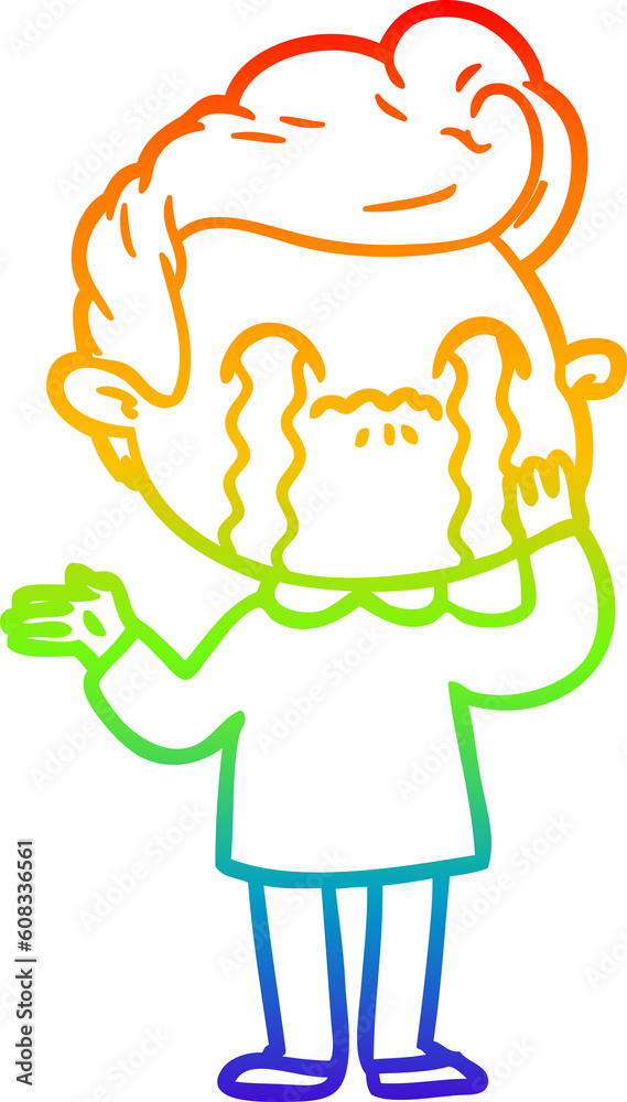 rainbow gradient line drawing of a cartoon man crying rainbow gradient line drawing of a cartoon man crying