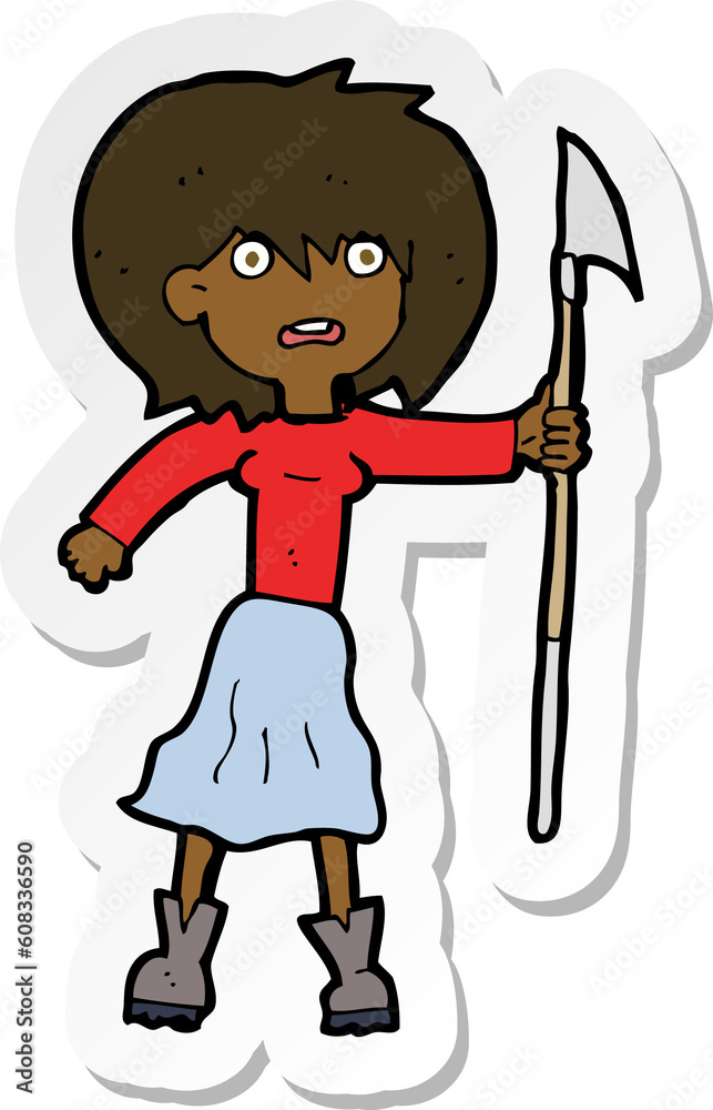 sticker of a cartoon woman with harpoon sticker of a cartoon woman with harpoon