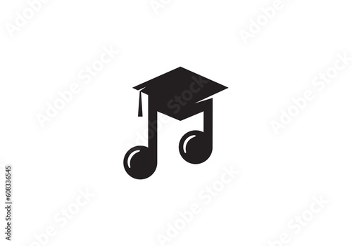 graduation cap with musical note logo, educational music school vector design