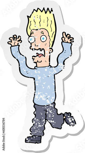 retro distressed sticker of a cartoon terrified man