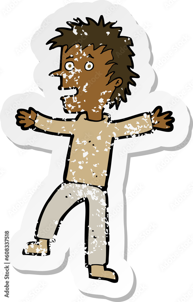 retro distressed sticker of a cartoon happy man retro distressed sticker of a cartoon happy man