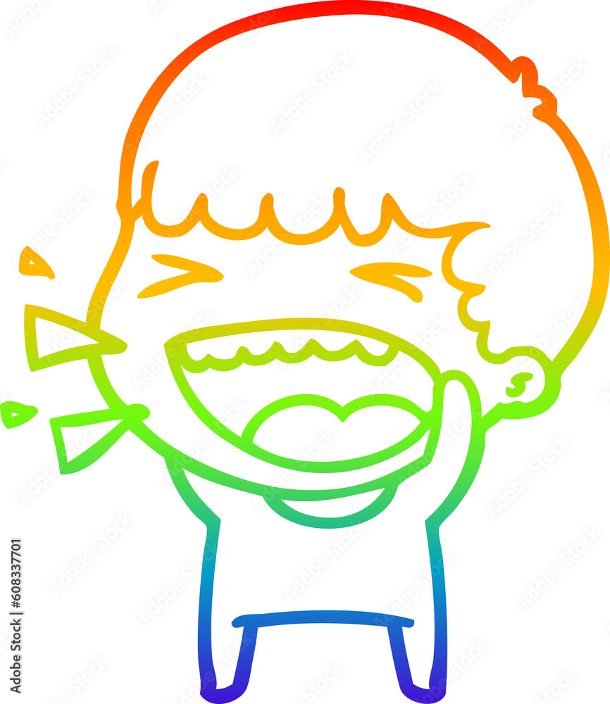 rainbow gradient line drawing of a cartoon laughing man