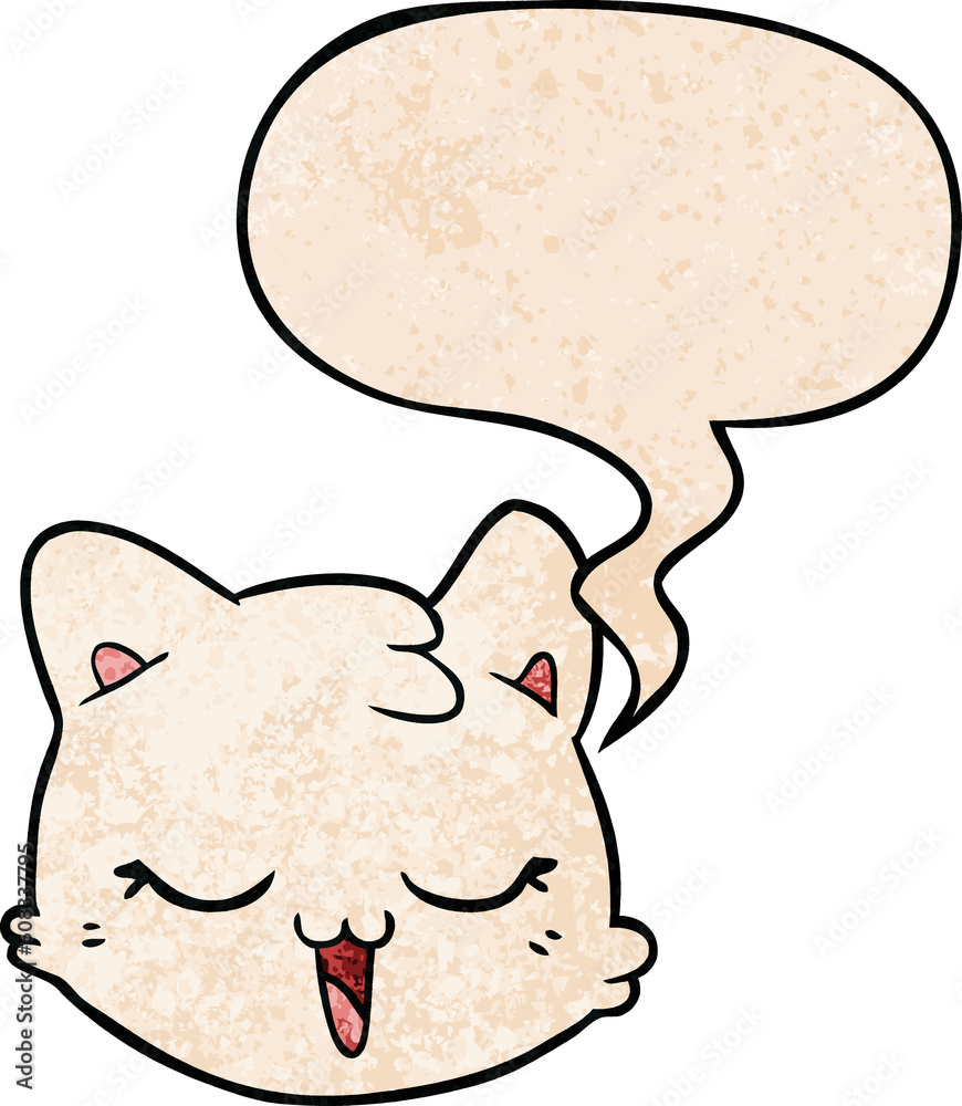 cartoon cat face with speech bubble in retro texture style cartoon cat face with speech bubble in retro texture style