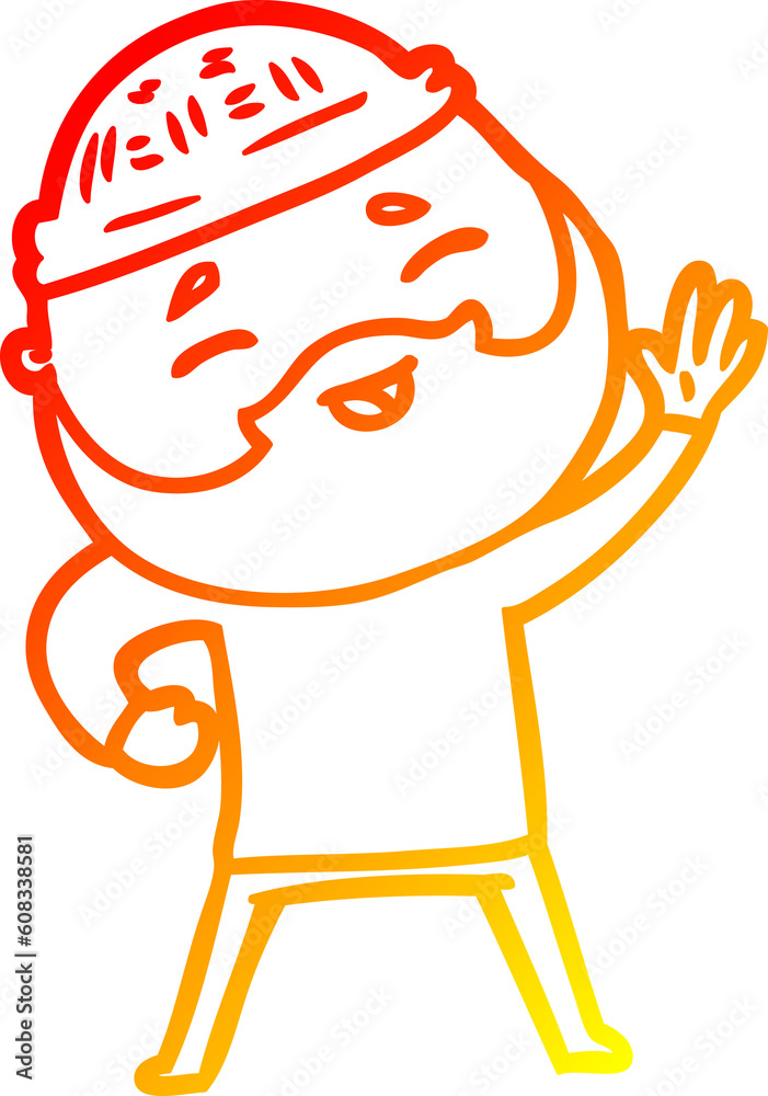 warm gradient line drawing of a cartoon happy bearded man warm gradient line drawing of a cartoon happy bearded man