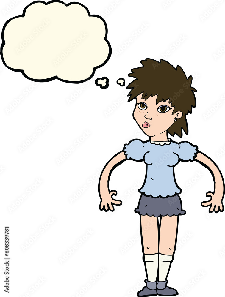 cartoon curious woman with thought bubble cartoon curious woman with thought bubble