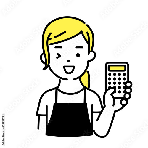 かわいい人物のイラストシリーズ _ 女性の店員_ 計算