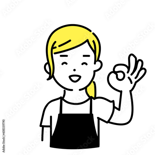 かわいい人物のイラストシリーズ _ 女性の店員_ okサイン