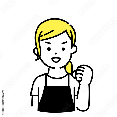 かわいい人物のイラストシリーズ _ 女性の店員_ ガッツポーズ