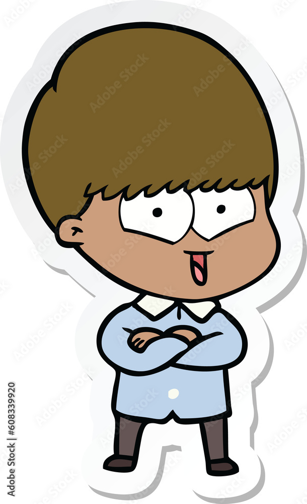 sticker of a cartoon happy boy