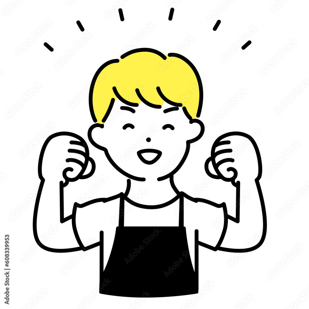 かわいい人物のイラストシリーズ _ 男性の店員_ ガッツポーズ かわいい人物のイラストシリーズ _ 男性の店員_ ガッツポーズ