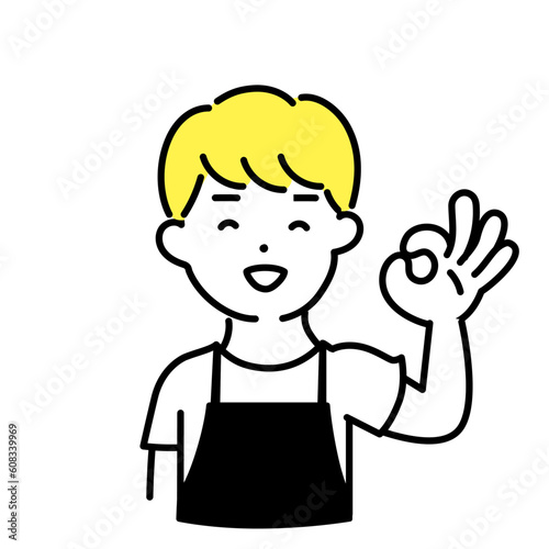 かわいい人物のイラストシリーズ _ 男性の店員_ okサイン