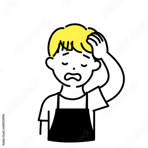 かわいい人物のイラストシリーズ _ 男性の店員_ 頭痛