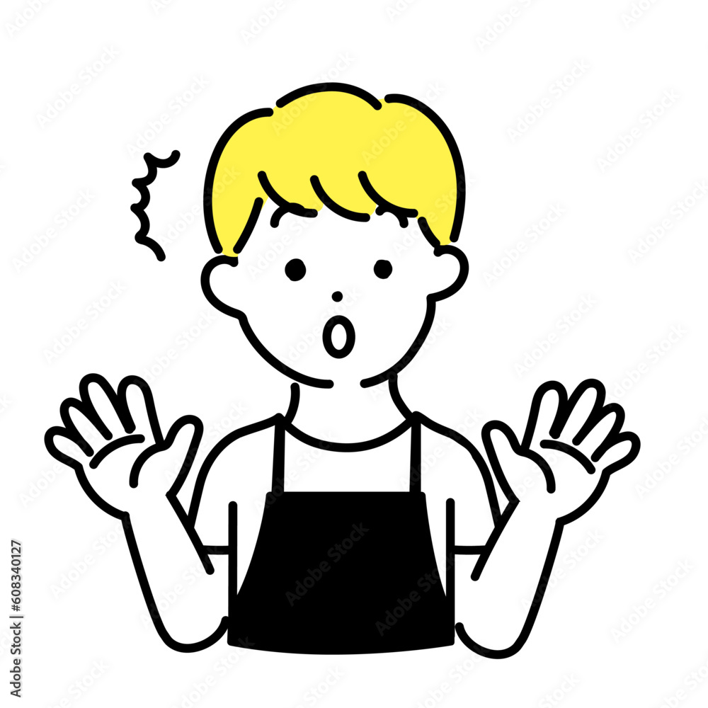 かわいい人物のイラストシリーズ _ 男性の店員_ 驚く かわいい人物のイラストシリーズ _ 男性の店員_ 驚く