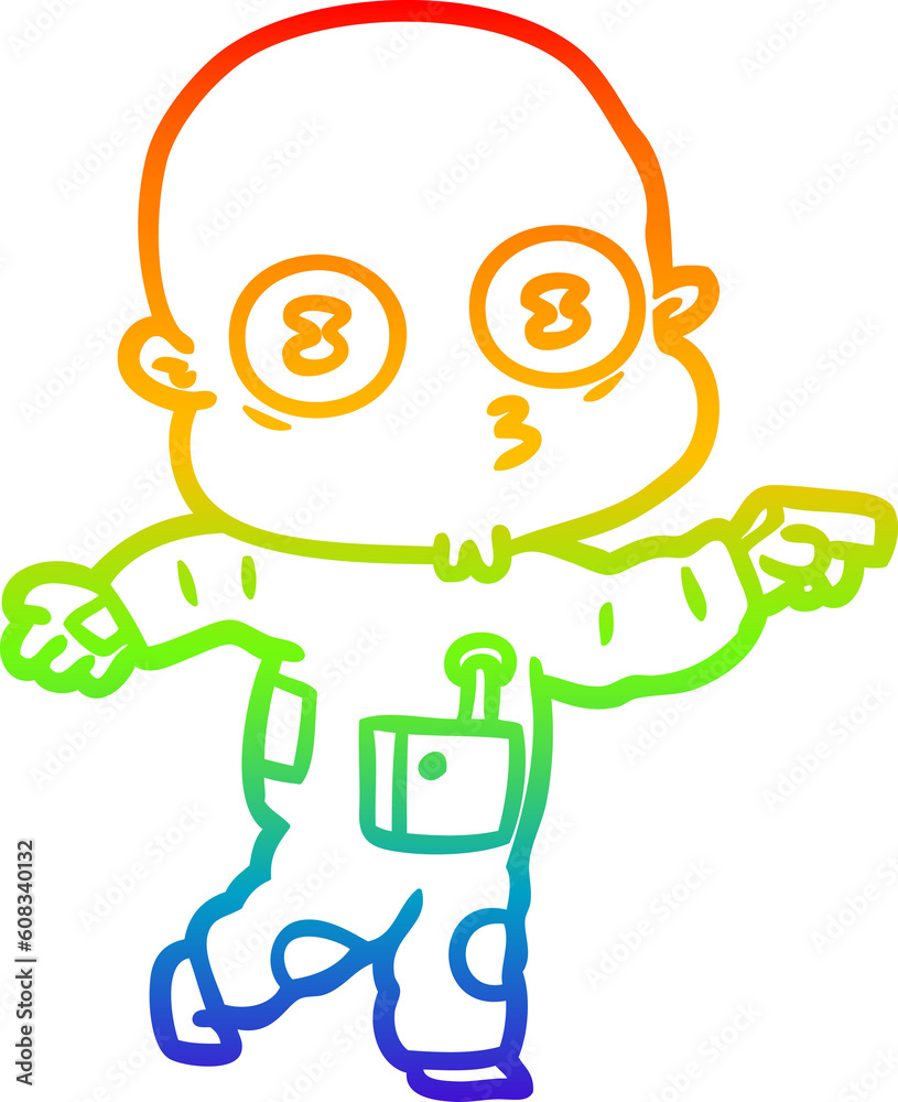 rainbow gradient line drawing of a cartoon weird bald spaceman rainbow gradient line drawing of a cartoon weird bald spaceman