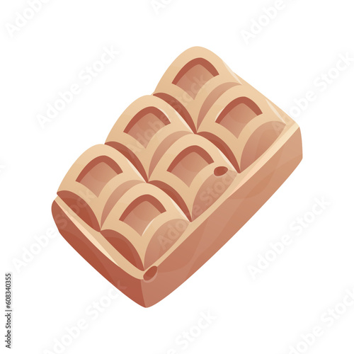 White chocolate bar piece with bites. Yummy milk chocolate block with tile pattern, bitten off. Cocoa snack, choco candy. Milk sweet dessert, cooking ingredient. Vector for confectionery shop.