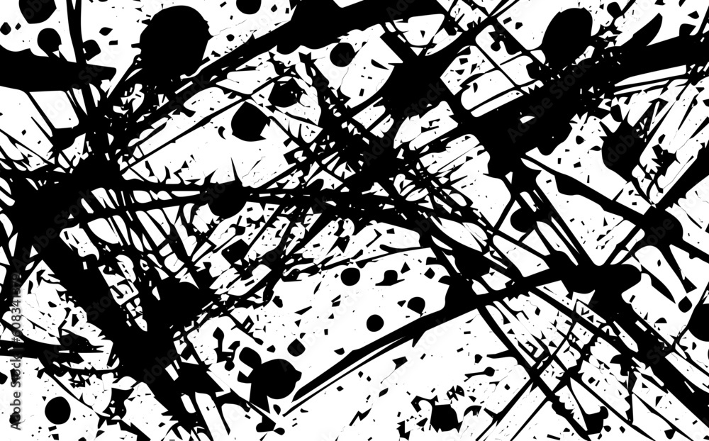 Obraz premium Vector background. Grunge texture, strokes, paint splashes, chaotic lines, blots. Black texture.
