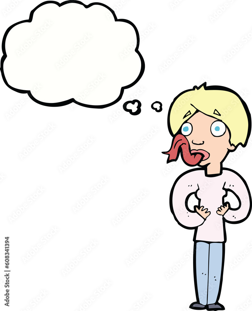 cartoon woman sticking out tongue with thought bubble cartoon woman sticking out tongue with thought bubble