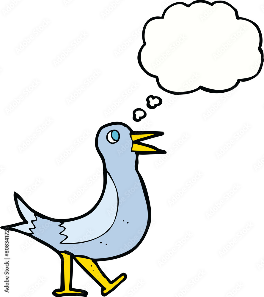Obraz premium cartoon walking bird with thought bubble