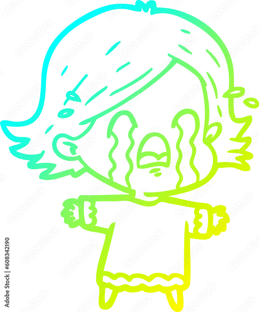 Fototapeta premium cold gradient line drawing of a cartoon woman crying