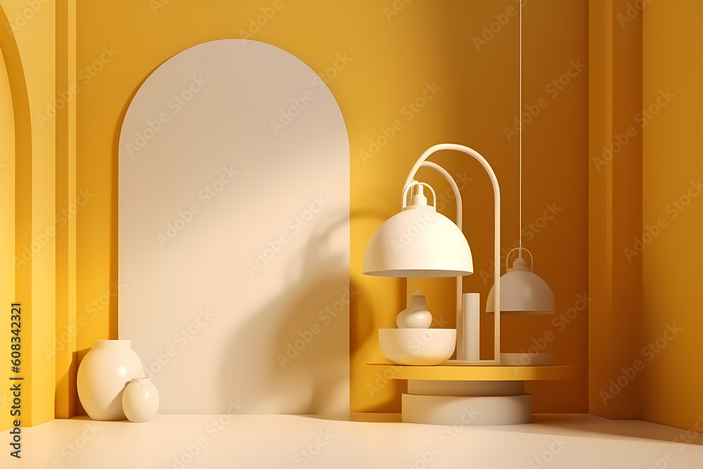 A 3D rendering of a modern, minimalistic wallpaper featuring an empty display stand for mock-ups and product showcases, generative by AI. A 3D rendering of a modern, minimalistic wallpaper featuring an empty display stand for mock-ups and product showcases, generative by AI.