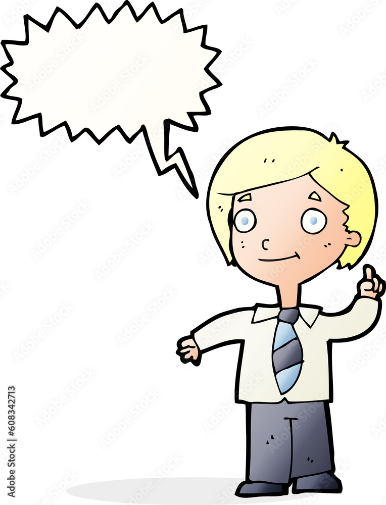 cartoon school boy answering question with speech bubble cartoon school boy answering question with speech bubble